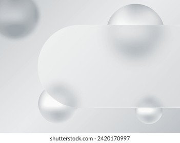 Glass morphism banner template. Banner made of transparent plastic with a blur effect and silver spheres.