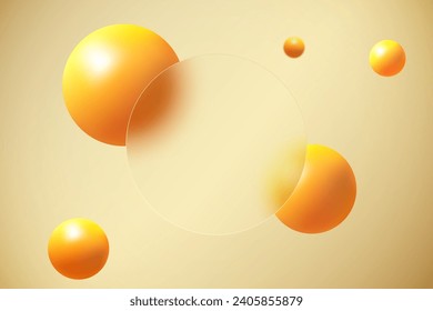 Glass morphism banner template. Plastic circle made of transparent glass with a blur effect. Morphism of spheres abstract art.