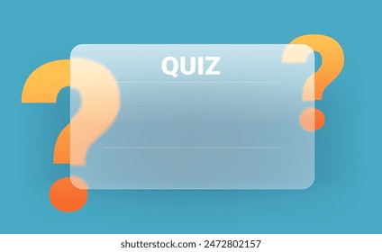 Glass morphism blank quiz game template on turquoise background. Copy space panel vector illustration