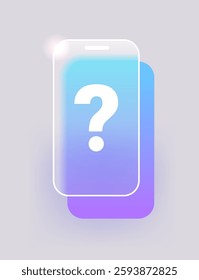 Glass morphism blue smartphone icon with question mark. Vector illustration