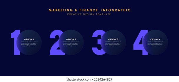 Modelo de infográfico de negócios de morfismo de vidro. Ilustração vetorial de quatro etapas com números grandes