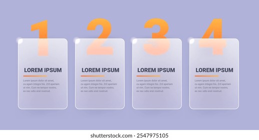 Modelo infográfico de apresentação comercial de morfismo de vidro. Ilustração vetorial de quatro barras verticais