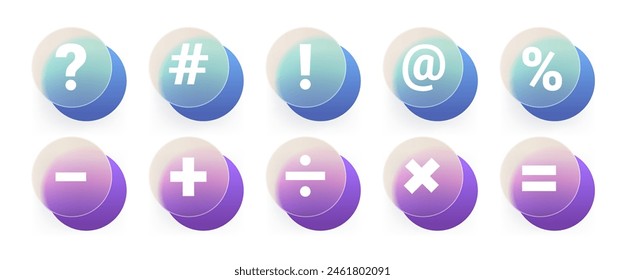 Glass morphism buttons with different symbol. Vector illustration