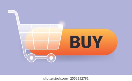 Glass morphism buy button. Vector market cart pop up notification element