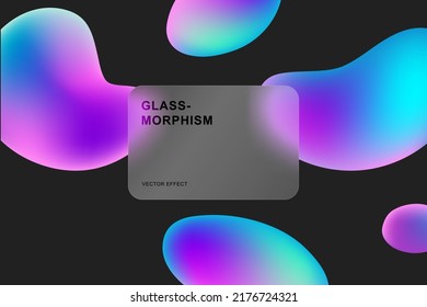 Plantilla de tarjeta de morfismo de vidrio. El líquido da forma al morfismo y a la ilustración artística abstracta del material. Concepto de glasmorfismo con formas geométricas 3d. Efecto de vidrio escarpado.