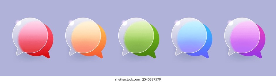 Glass morphism chat bubble set in various color. Vector dialogue symbol illustration