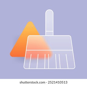 Glass morphism cleaning brush icon. Optimization app symbol