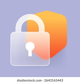 Glass morphism closed lock icon. Security vector symbol