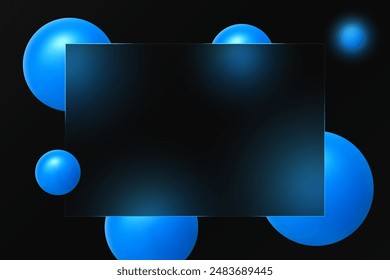 Concepto de morfismo de vidrio con esferas azules 3D. Efecto de vidrio esmerilado.