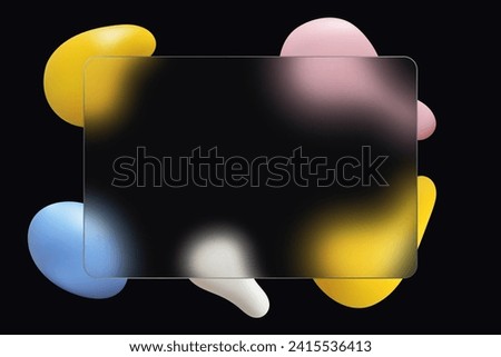 Glass morphism concept with 3D geometric fluid shapes. Frosted glass effect. Illustration on a black background.