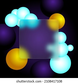 Glass morphism concept with snowman, cloud and balls. Soft matte transparency glass effect vector.