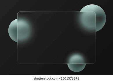 Glass morphism concept with spheres. Frosted glass effect. Illustration on dark background.