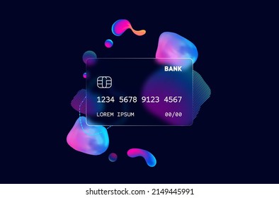 Glass morphism credit card template  Plastic rectangle transparent plastic and blur effect  Liquid shapes morphism abstract art 
