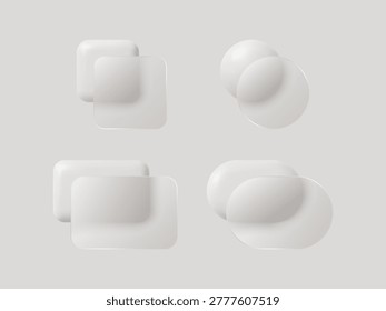 Glass morphism design template. Round, square and rectangular element with matte glass effect