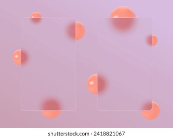 Glass morphism effect. Caral gradient circles on a light background. Realistic glass morphism of matte plexiglass shape. Vector illustration