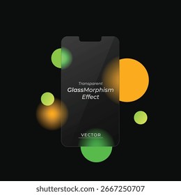 Efecto de morfismo de vidrio en la pantalla del teléfono inteligente, maqueta aislada sobre fondo oscuro. Efecto de vidrio transparente, diseño de Vector, elemento de interfaz de usuario moderno y fondo abstracto.