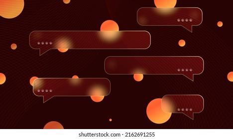 Glass morphism effect. Transparent frosted acrylic on-line chart. Orange yellow gradient circles on dark brown background. Realistic glassmorphism matte plexiglass shape. Vector illustration