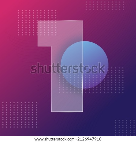 Glass morphism effect. Transparent frosted acrylic shape number 1 on purple blue gradient background Realistic glassmorphism matte plexiglass rectangle shapes. Futuristic style. Vector illustration