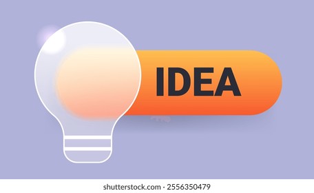 Glass morphism electric bulb button. Vector idea pop up notification element