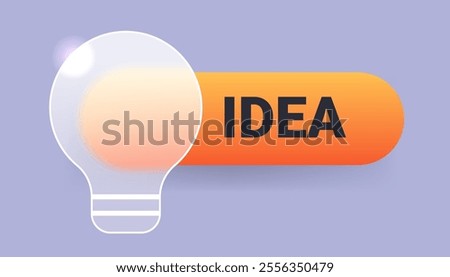 Glass morphism electric bulb button. Vector idea pop up notification element