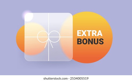 Glass morphism extra bonus label on gray background. Vector illustration