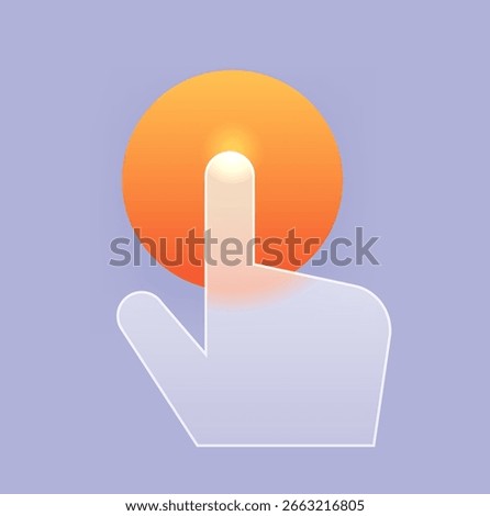 Glass morphism finger pointing up with orange circle. Abstract vector pointer icon