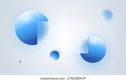Glass morphism frame smooth background effect and blur shape soft 3d sphere. Transparent glassmorphism design with gradient light ideal for modern UI, web banners and futuristic digital layouts.