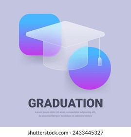 Morfismo de vidrio Icono de sombrero de graduación. Signo de educación vectorial