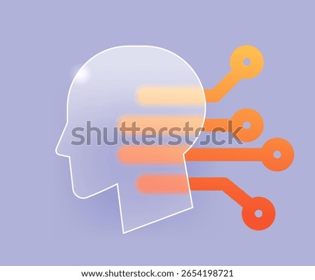 Glass morphism human head with microcircuits. Machine learning vector icon