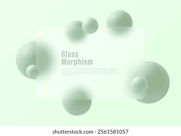 Glass morphism illustration, light gradient background with baffle and spheres.