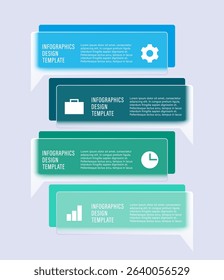 Glass morphism infographic design template. Vertical infographic layout with four steps or processes