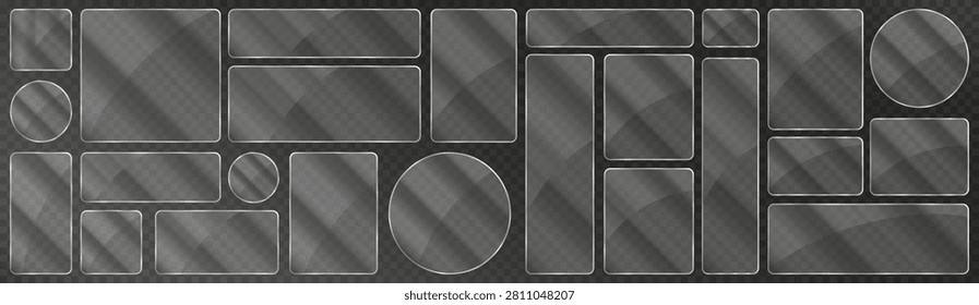 Glass morphism interface placeholder collection with transparent rounded frames. Modern user interface containers for mobile applications, dashboards, websites