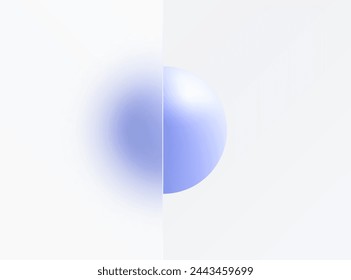 Glass morphism landing page with frame. Vector illustration with blur and sphere in blue color.