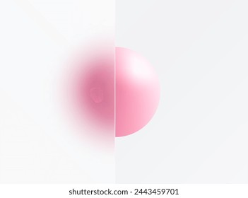 Glasmorphismus-Zielseite mit Rahmen. Vektor-Illustration mit Weichzeichnung und Kugel in rosa Farbe.