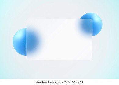 Glass morphism landing page with frame. Vector illustration with blur and sphere in blue color.