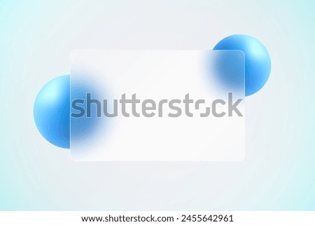 Glass morphism landing page with frame. Vector illustration with blur and sphere in blue color.