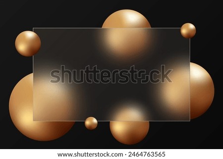 Glass morphism landing page. Illustration with blurry floating golden spheres on a black background.