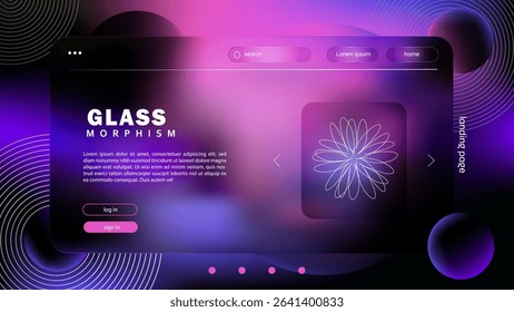Glass morphism landing page with neon elements and UI design