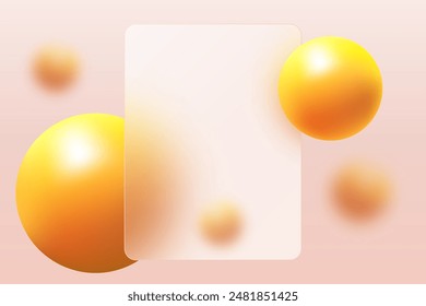 Glass morphism landing page with glass partition and orange spheres.