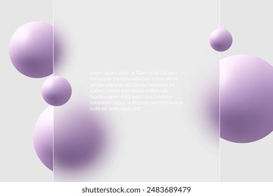 Glass morphism landing page with rectangular frame and blurry floating spheres.