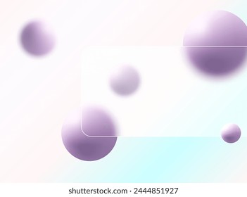 Glass morphism landing page. Vector illustration with blurred floating spheres in purple color.
