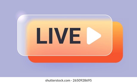 Glass morphism live media label. Online translation vector element