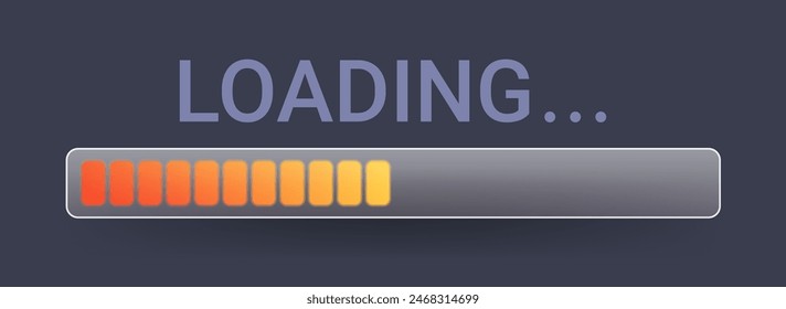 Glass morphism loading bar on dark background. 3D vector illustration