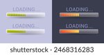 Glass morphism loading bars set on light and dark background. Download or upgrade vector elements