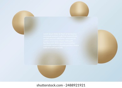 Glass morphism map concept with floating spheres. Frosted glass effect. Abstract background.
