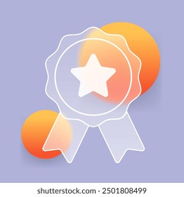 Glass morphism medal icon. Transparent reward vector sign