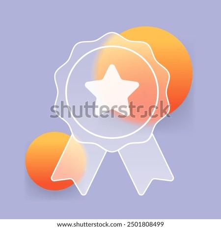 Glass morphism medal icon. Transparent reward vector sign