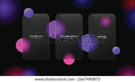 Glass Morphism Mockup with Transparent Frames and Colorful Spheres on a Dark Backdrop