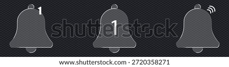Glass morphism notification bell icon vector on transparent background. new alerts, unread messages, and active ringing status symbol. vector illustration.