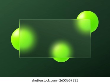 Painel de morfismo de vidro com esferas de cal elétrica sobre fundo verde escuro.